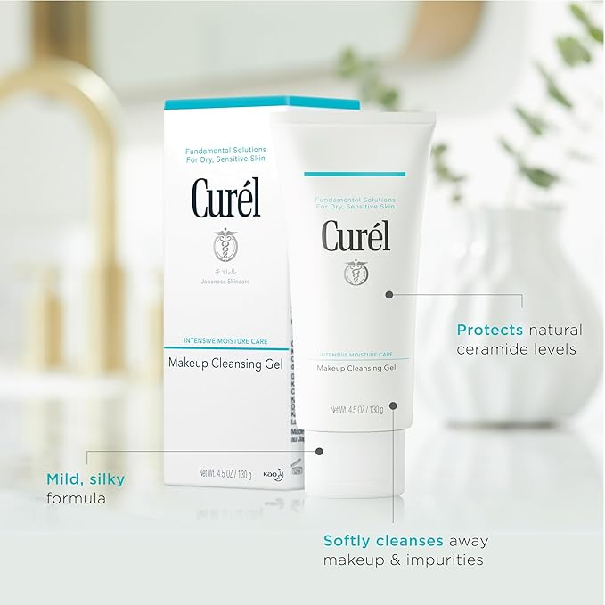 Curel Japanese Skin Care Makeup Cleansing Gel, Waterproof Eye Makeup Remover and Gentle Facial Cleanser for Dry, Sensitive Skin, Step 1 of 2, 4.5 Oz