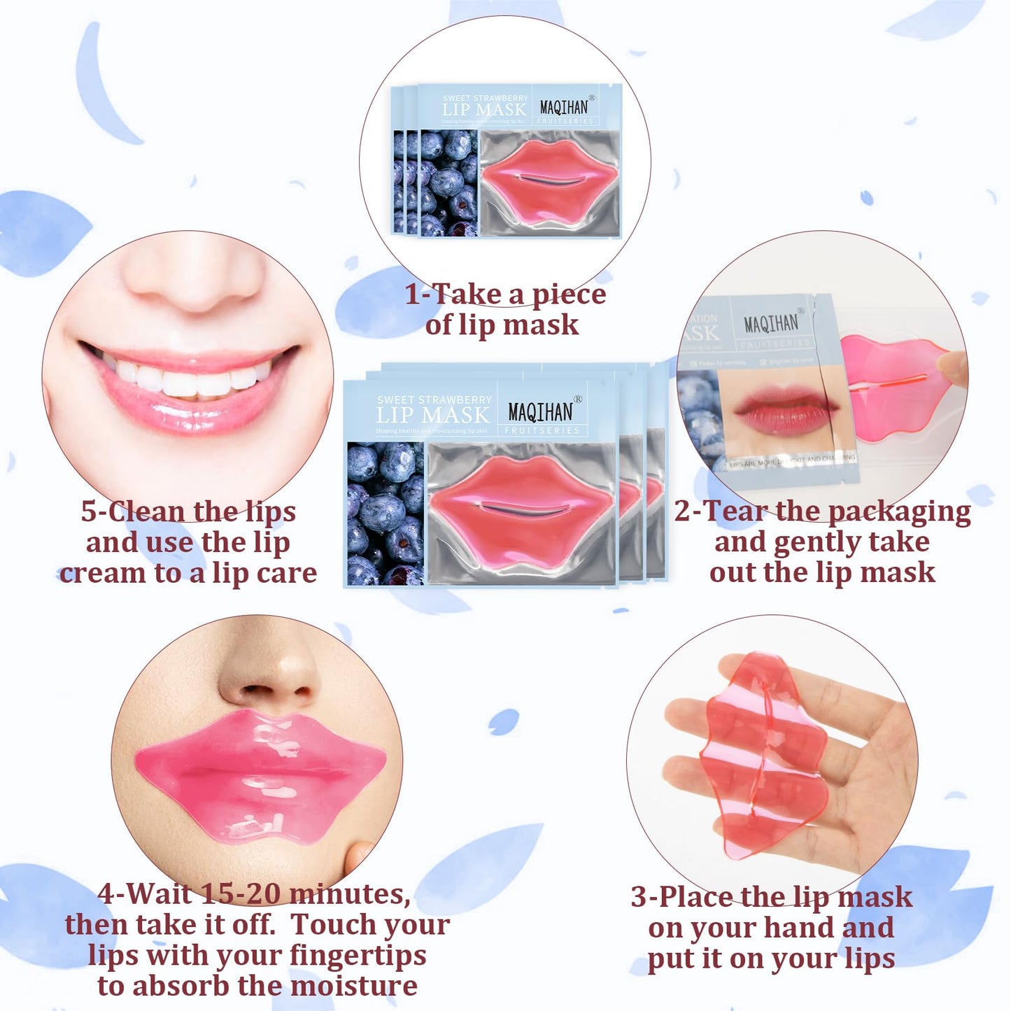 30PCS Moisturizing Lip Mask - Lip Patches for Spa Daily Labial Masks Skincare Hydrating to Reduce Wrinkles Dryness Anti-wrinkle Lightens, Blueberry