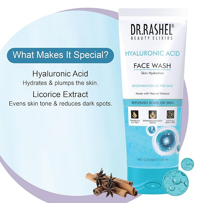 Hyaluronic Acid Face Wash For Men & Women Concentrate For Deep Cleansing & Clove Purifying Face Wash With Natural Ingredients Suitable For All Skin Oily To Normal - 100 ml /3.38 Fl Oz
