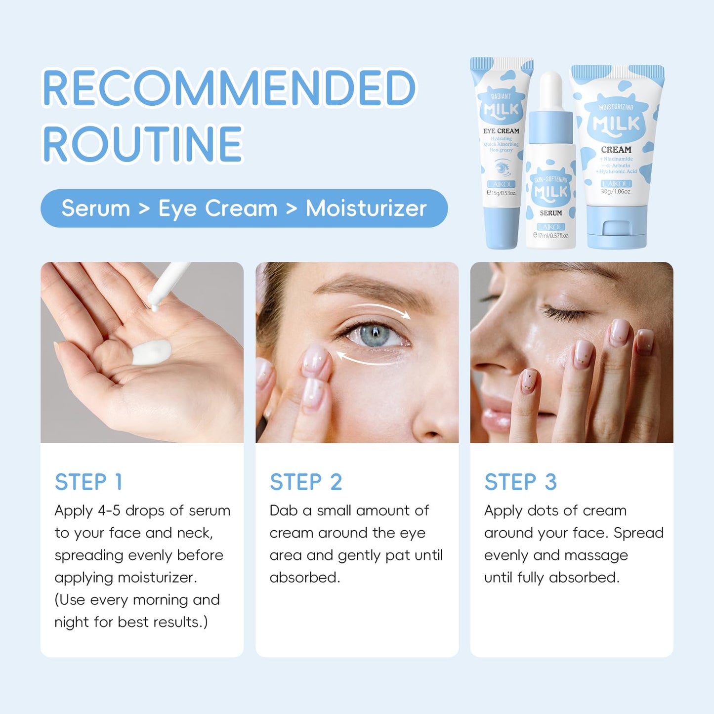 LAIKOU Skin Care Set, Moisturizer Face Cream, Travel Size Toiletries with Milk Eye Mask, Lip Mask, Eye Cream, Serum, Face Cream Mother's Day Christmas Birthday Daughter Wife