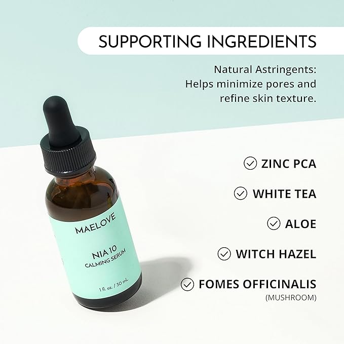 MAELOVE NIA 10 Niacinamide Serum, Calming Face Serum for Strengthening Skin Barrier, Hydration & Pore Refinement, Suitable for Sensitive, Dry, Acne-Prone Skin, Vegan, Cruelty-Free, USA Made