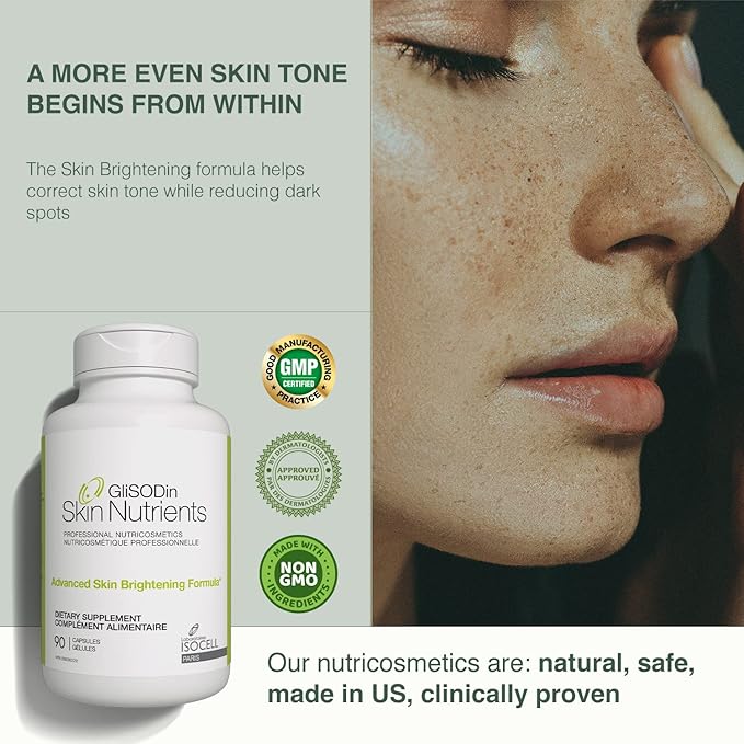 Glisodin Skin Nutrients Advanced Skin Brightening Formula – for Brighter, Clearer, and Firmer Complexion – Helps Reduce Blemishes - 90 Capsules