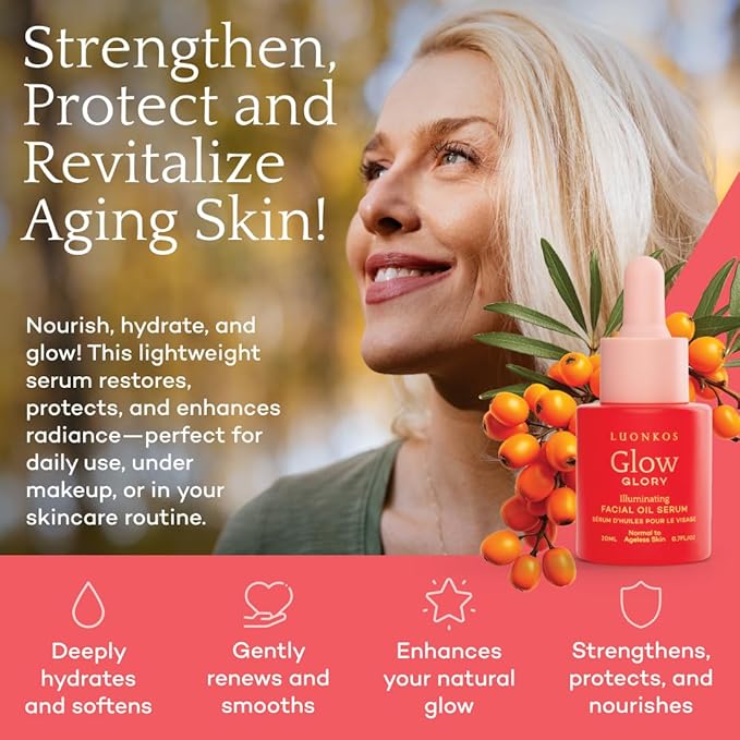 Glory Oil Face Serum 20ml – Brightening & Moisturizing Serum for Normal & Aging Skin, Nourishing Plant-Based Formula for Radiant, Hydrated Skin – Day & Night Use