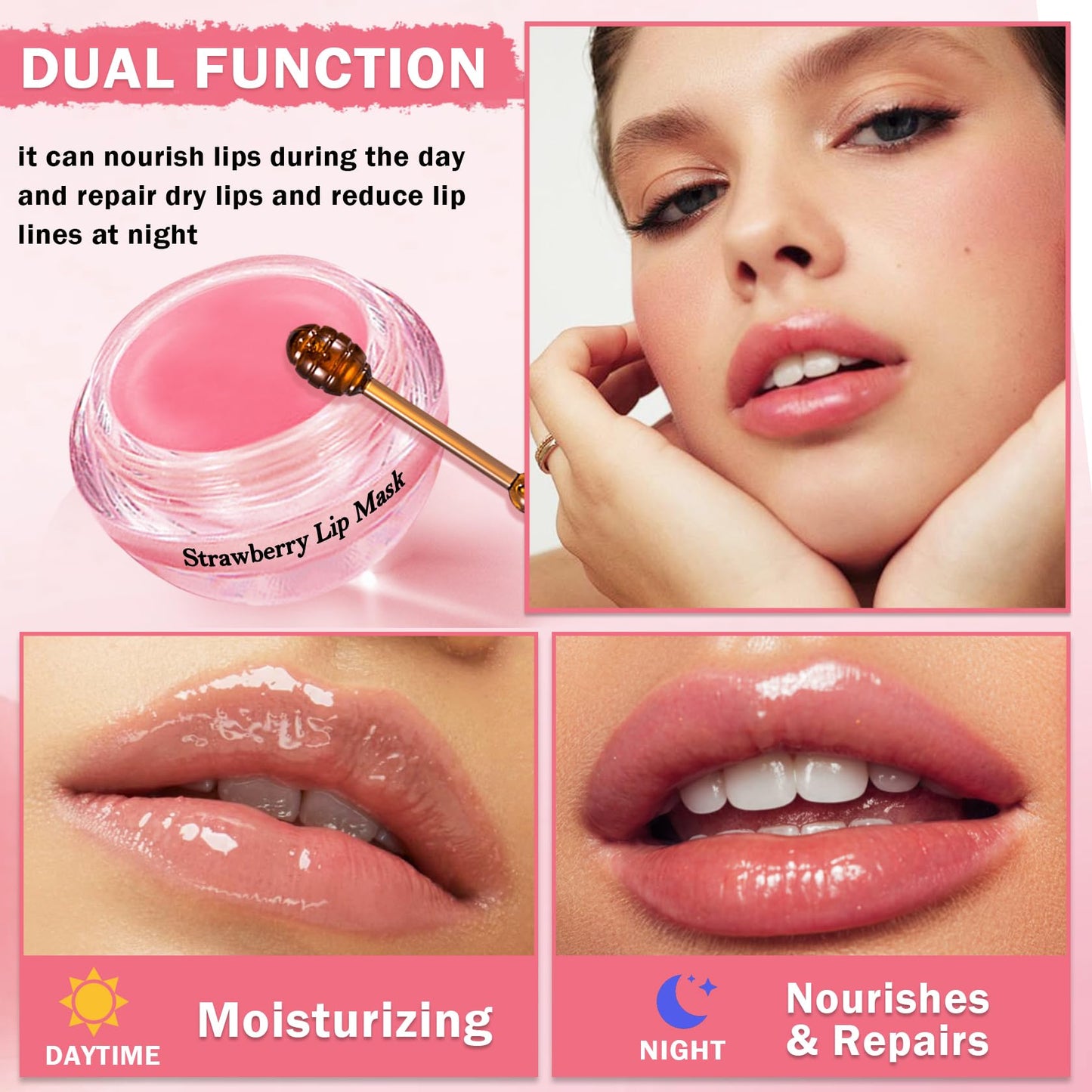 ZHISHUDL Bee Lip Balm Honey Pot 3PCS Strawberry Watermelon Cherry Lip Balm Lip Sleeping Mask Moisturizing Hydrating Bee Lip Balm Reduces Lip Lines, Lip Care Products for All Skin Types