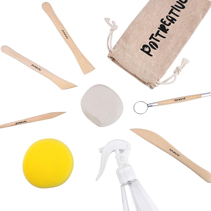 POTTREATIVE Air Dry Clay Pottery Kit - Home DIY Pottery Starter Kits with Air-Dry Clay，Sculpting Pottery Tools and Step-by-Step Guide - Great for Date Night, Arts Crafts Hobby