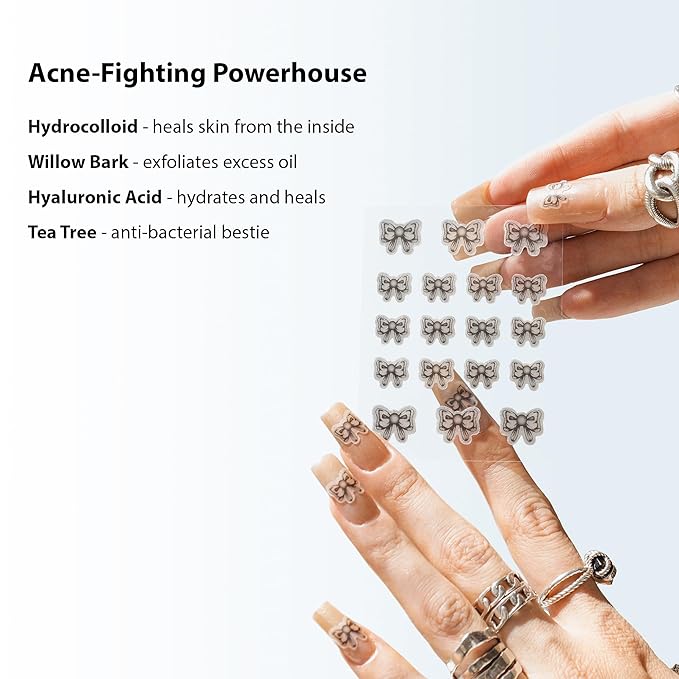 Frilliance Bow Shaped Hydrocolloid Acne Pimple Patches for Zits and Blemishes (Knot Now, 2 Sizes) Spot Treatment Stickers for Face & Skin, Vegan and Cruelty Free