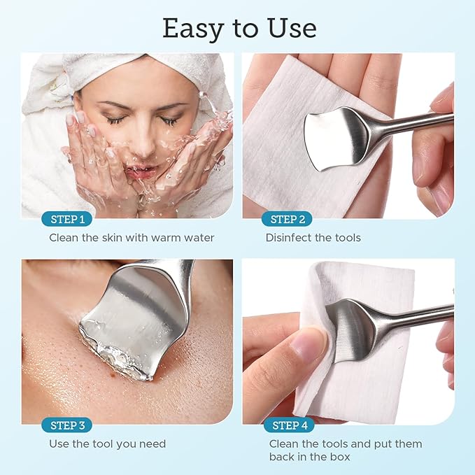 LitBear Pore Prep Tool, Blackhead Remover Pimple Popper Tool Kit, Stainless Steel Blackhead Extractions Tool for Acne, Whitehead Popping, Blemish, Comedone, Black