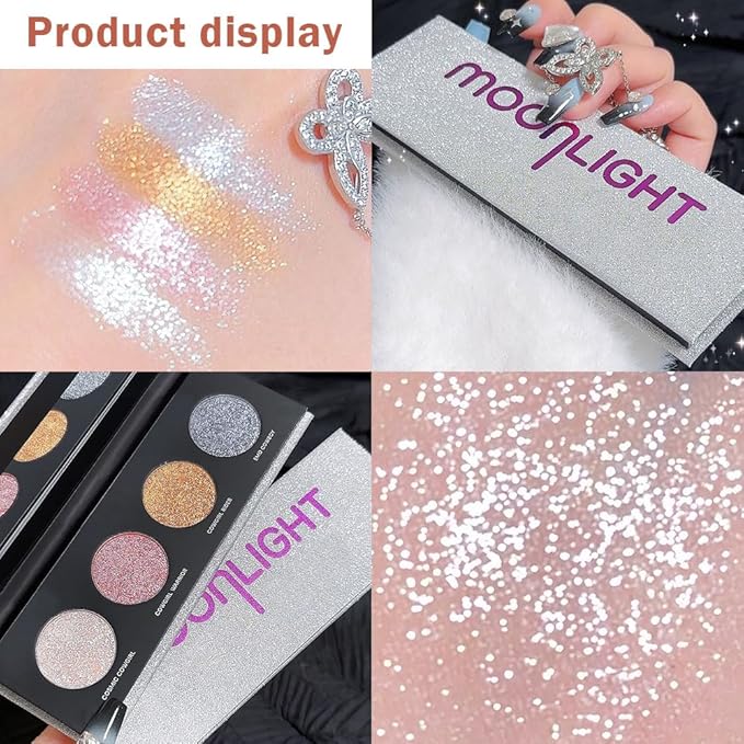 4 Colors Highlight Silver Gold Eyeshadow Palette, SHANY