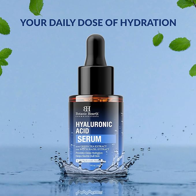 Botanic Hearth 0.5% Hyaluronic Acid Serum For Face With 2% Niacinamide, Witch Hazel & Green Tea Extracts | Hydrating & Moisturizing | Helps Reduce Wrinkles & Fine Lines | All Skin Types | 1Fl Oz