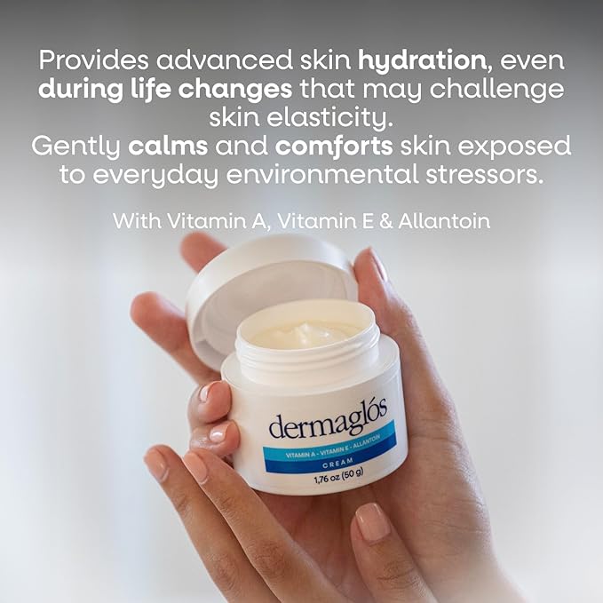 Dermaglos Moisturizing Cream | Vitamin A (Retinoids), Vitamin E & Allantoin | Rich Moisturizer for Wrinkles, Stretch Mark Prevention, Tattoo Aftercare, Scar cream, Hydration for Smooth Skin | 1,76 oz