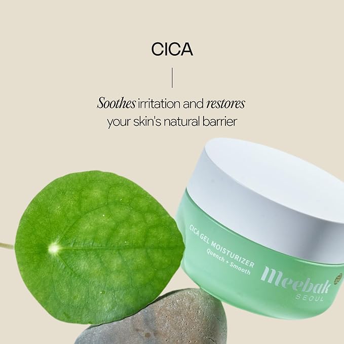 Meebak Cica Gel Face Moisturizer | Lightweight Hydration with Hyaluronic Acid & Vegan Collagen | Fast-Absorbing Face Cream | Non-Greasy | Cooling Gel for Oily & Combination Skin