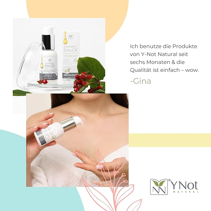 Y-Not Natural Ultra Pure Australian Emu Oil 60 mL - Luxury, Hospital Grade | Free Range Aboriginal Omega 3, 6 & 9 Oil Infused with Lemon Myrtle - Ultimate Moisturizer for Skin, Hair, Nails, and Scalp