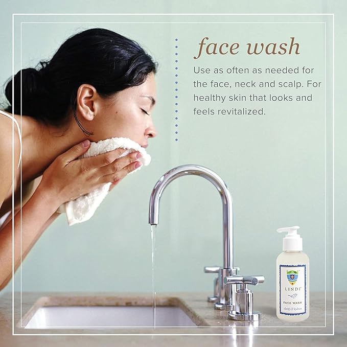 Lindi Skin Face Wash for Dry & Sensitive Skin - Gentle, Moisturizing Formula That Hydrates & Refreshes Your Body and Scalp - Reduce Facial Rashes, Redness, and Iitching (4 fl oz)