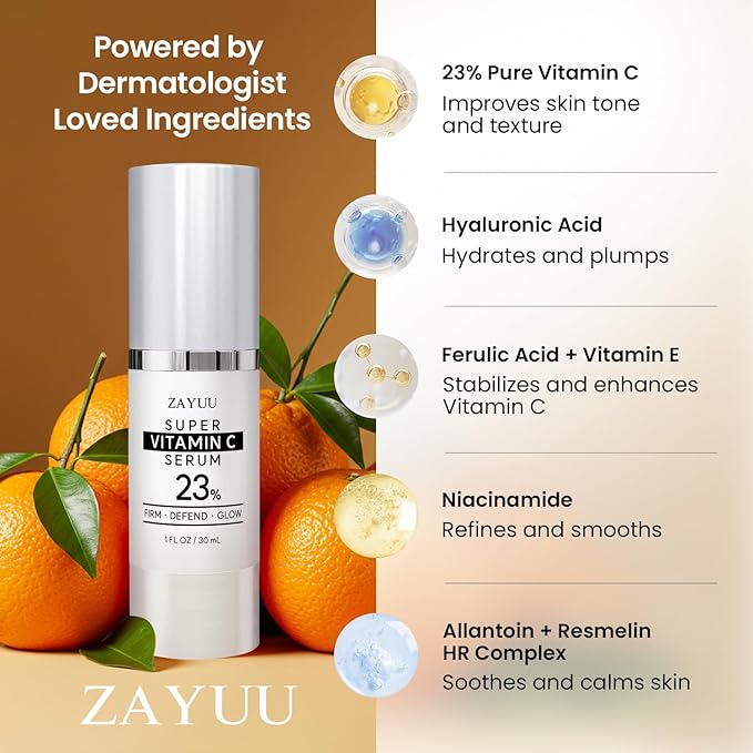 Korean Vitamin C Face Serum: 23% Pure Vitamin C + Hyaluronic Acid, Vitamin E & Ferulic Acid – Anti-Aging Serum for Wrinkles, Dark Spots & Mature Skin – 1 fl oz – Korean Skincare for Radiant Glow