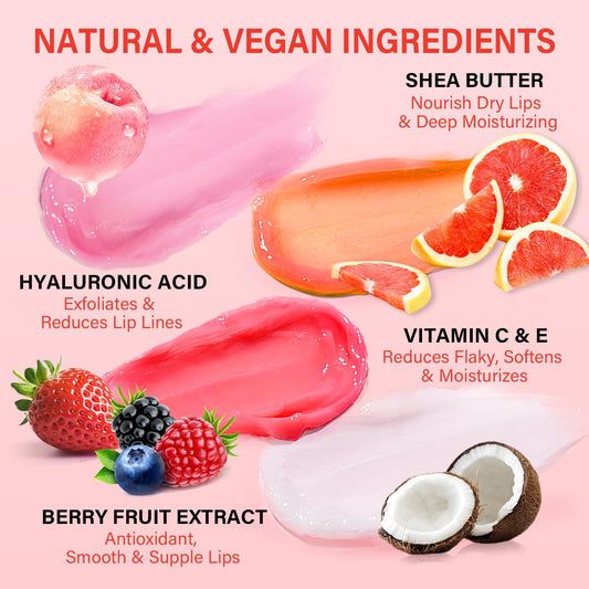 Lip Mask Set 4 Pcs, Overnight Lip Sleeping Mask with Shea Butter, Hyaluronic Acid & Vitamin C Nourishes Hydrates Dry, Flaky Lips, Moisturizing Lip Repair Balm & Butter, Lip Care Gift for Women