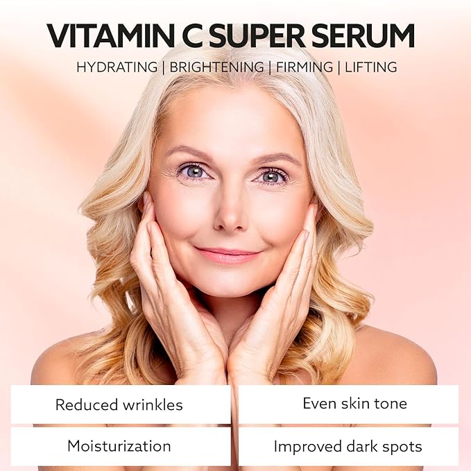 Super Vitamin C Serum for Women over 70: Hyaluronic Acid Serum for Face, Dark Spot Remover and Wrinkle Reduction - Lifting, Smoothing, Moisturizing, All in One Skin Care Formula, 1 fl oz