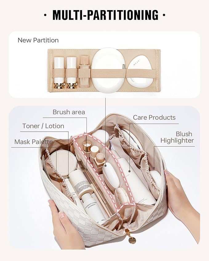 EACHY Travel Makeup Bag,Large Capacity Cosmetic Bags for Women,Waterproof Portable Pouch Open Flat Toiletry Bag Pattern Makeup Bag