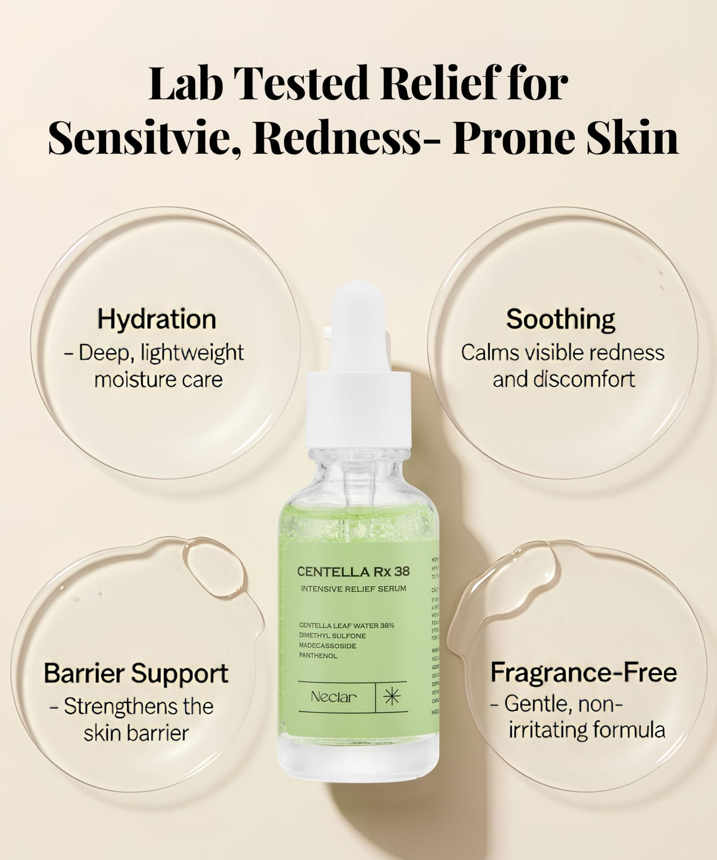 Centella Asiatica Serum Korean - Redness Corrector for Face - 38% Cica Leaf Water and Madecassoside - Ph Balanced - Barrier Support - Lightweight Calming - Rosacea Skincare Serum - Centella Ampoule
