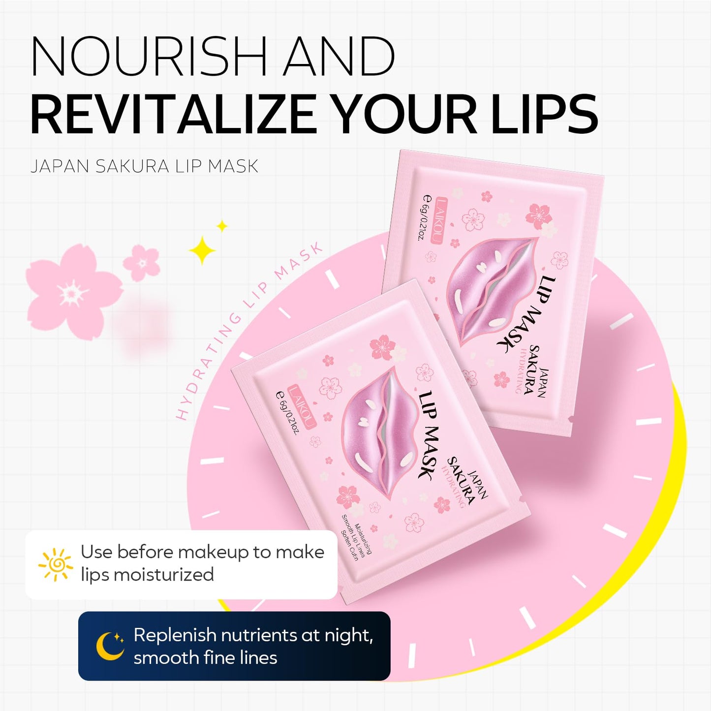 AKARY Sakura 5 Pieces Hydrating Lip Mask, Lip Sleep Mask Collagen Crystal Lip Care Gel Pads For Moisturizing, Minimize Fine Lines, Remove Dead Skin, Anti Chapped Pads Lip Mask (5)