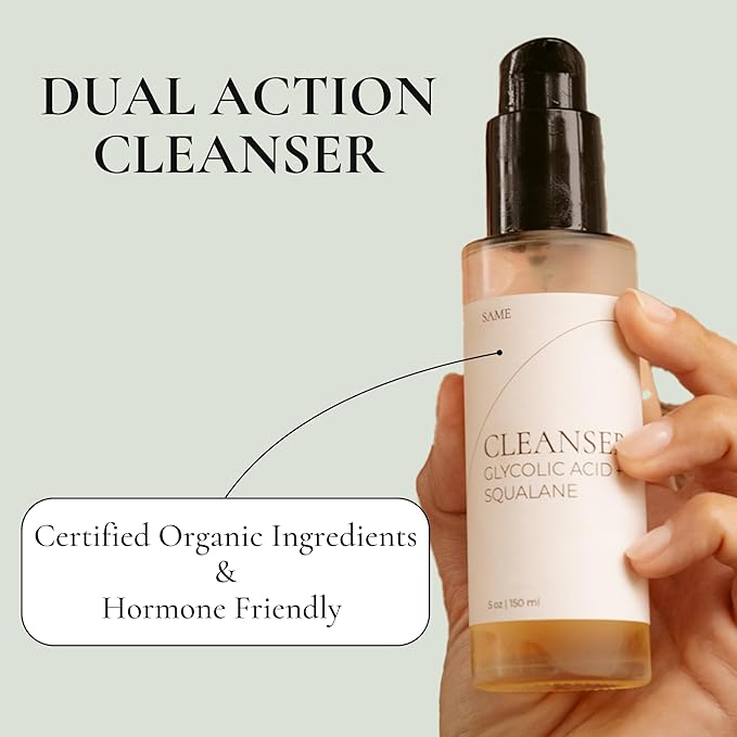 Same Skincare Facial Cleanser 01: Glycolic Acid Squalane Exfoliating Face Wash with Tea Tree Oil, Witch Hazel, Safe & Gentle Hydrating Daily Face Cleanser for Acne, Organic, Cruelty Free, 5 oz