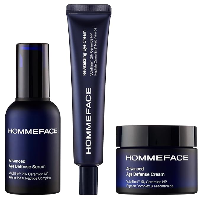HOMMEFACE Advanced Age Defense 3-Step Anti-Aging Skincare Set for Men - Facial Serum, Eye Cream & Face Cream
