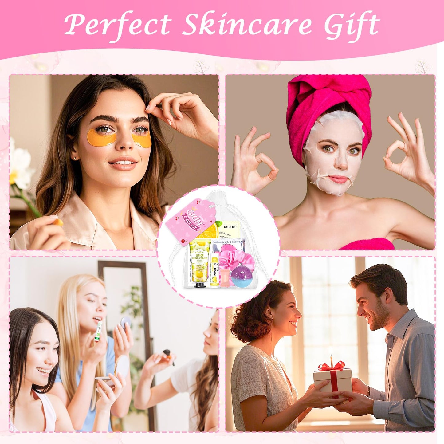 KONEUK 120 PCS Spa Party Supplies for Women, Spa Party Favors Include Face Masks Skincare, Hand Cream, Lip Balm, Under Eye Patches, Lip Mask and Foot Bath Bombs, Spa Birthday Sleepover Party Supplies