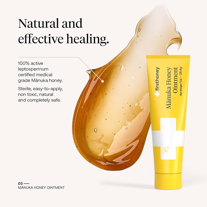 First Honey Wound Healing Ointment 0.5 oz | 100% Active Leptospermum | Fast Relief & Skin Repair | Manuka Honey from New Zealand Antibiotic Free Burn Care, Scar Gel, Dressing Aid