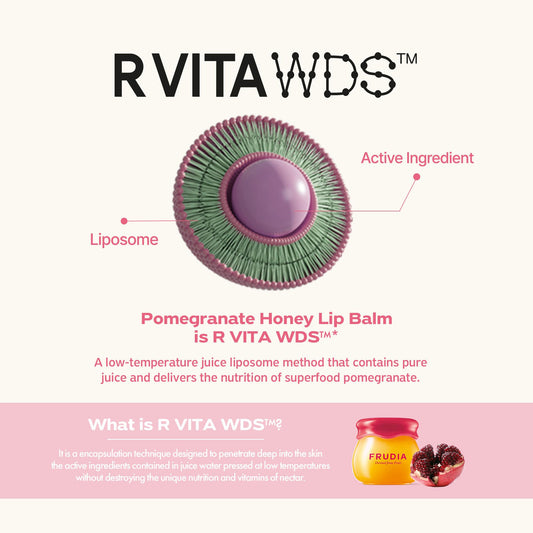 FRUDIA Pomegranate Honey Lip Balm, Lip Plumping, Hydrating, & Translucent Red Tinted 3-in-1 Korean Lip Balm made with Pomegranate Extracts for Dry & Pale Lips