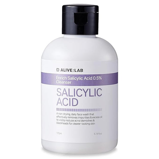 ALIVELAB Enrich Salicylic Acid 0.5% Cleanser for Acne-Prone Skin – Deep Cleansing Foam Face Wash with BHA – Oil Control, Gentle Exfoliating, Helps Reduce Pimples & Clogged Pores (5.74 fl.oz)