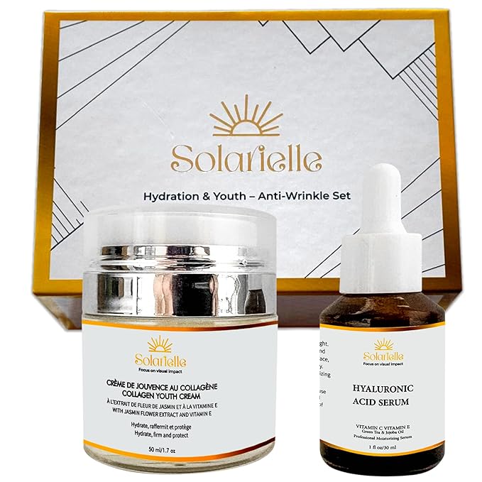 “SOLARIELLE” Hydration & Youth – Anti-Wrinkle Set, Beauty & Skin Care with Peptides Serum for Face – Face Moisturizer for Women – Crema Hidratante para la Cara & Neck Firming and Tightening Cream**
