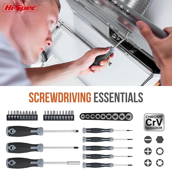 Hi-Spec 54pc General Household Tool Set – Home & Garage Hand Tool Kit with Toolbox Storage Case for DIY, Basic Repairs, Apartment, First-Time Homeowner & Everyday Home Maintenance