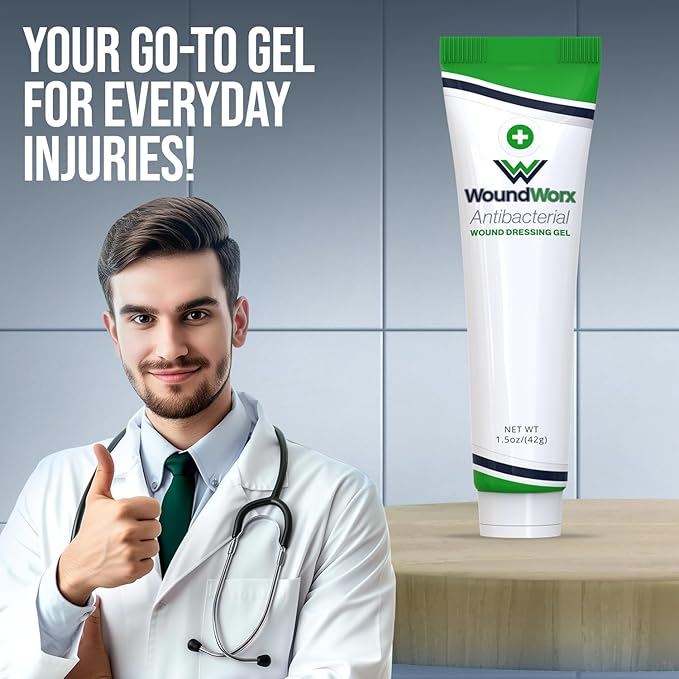 WoundWorx Antibacterial Wound Dressing Gel for Burns, Abrasions, Cuts, Ulcers, Surgical Sites - Non-Toxic, Unscented - Patented NanoSilver Technology - Infection Control - 1.5oz Tube