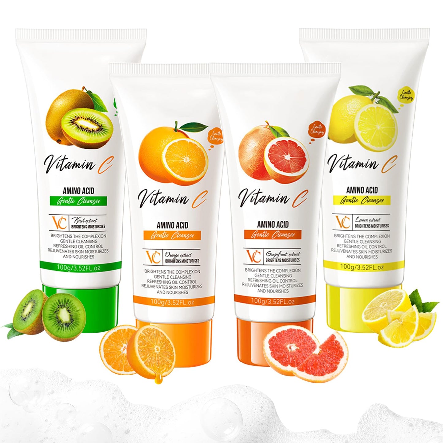XMXueMei 4PCS Fruit Facial Cleanser,Hydrating Exfoliating Face Wash Set,Gentle Deep Cleaning Foaming Cleanser for Daily Skincare,Oil Control Refreshing Face Wash for Women, 3.52 Fl Oz