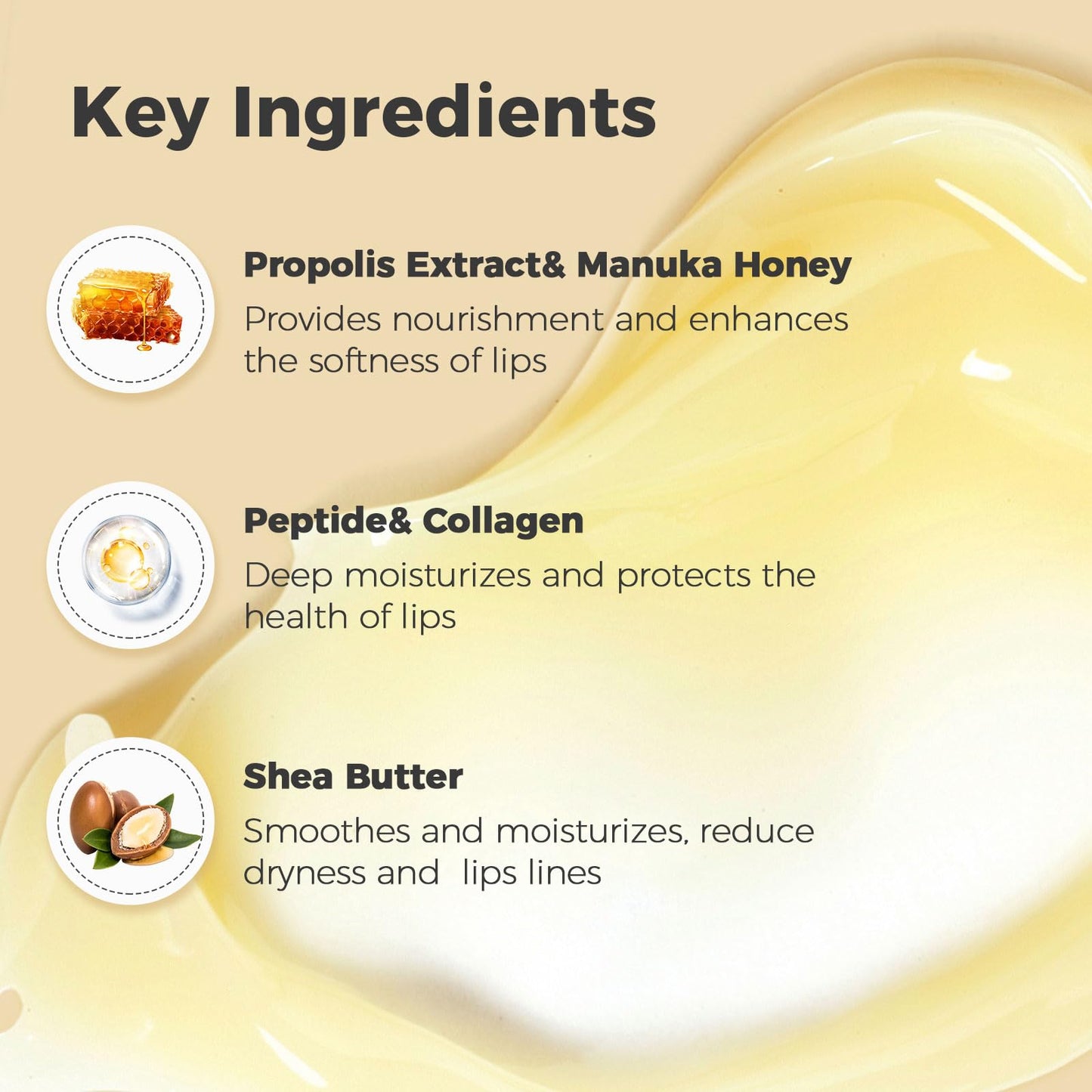 15ml Honey Lip Butter, Hydrating Overnight Lip Balm & Mask, Propolis 12hrs Long-lasting Moisture, Overnight Gentle Exfoliation, Hygienic Twist Dispenser(0.5 fl.oz）