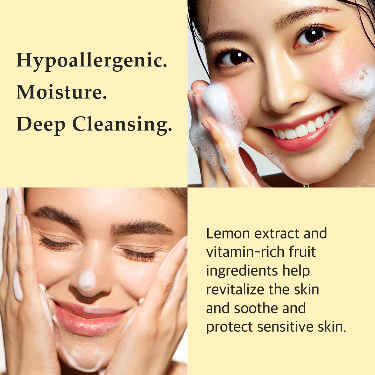eyeNlip Ceramide Lemon Cleansing Foam 3.3fl oz - Creamy Daily Cleanser with Fruit Extracts and Ceramide NP for Soft, Fresh Skin, Korean Skin Care