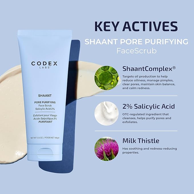 Codex Labs Shaant Deep Clean Duo, Balancing Foaming Face Cleanser (100ml) & Pore Purifying Face Scrub (100g) - Oil Control & Pore Minimizer - For Acne Prone Skin, All Skin Types