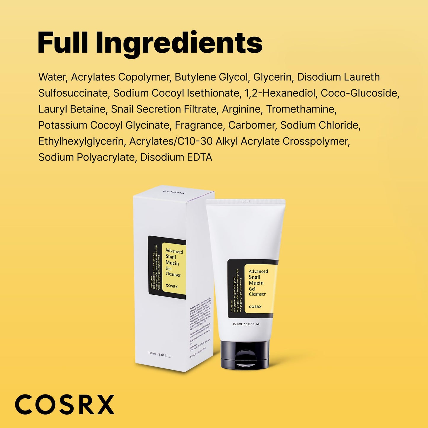 COSRX Advanced Snail Mucin Gel Cleanser, 5.07 Fl Oz / 150 mL, Rich Daily Deep Cleansing Gel for Dry & Sensitive Skin, Korean Skin Care, Not Tested on Animals, No Parabens