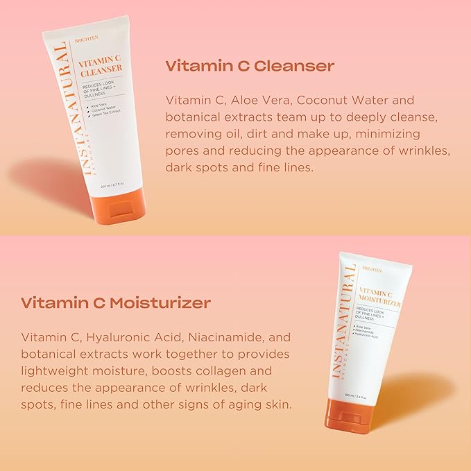 InstaNatural Vitamin C Fan Favorites Cleanser and Moisturizer Kit, Brightens, Reduces the Look of Fine Lines and Uneven Texture, with Aloe Vera and Botanical Extracts