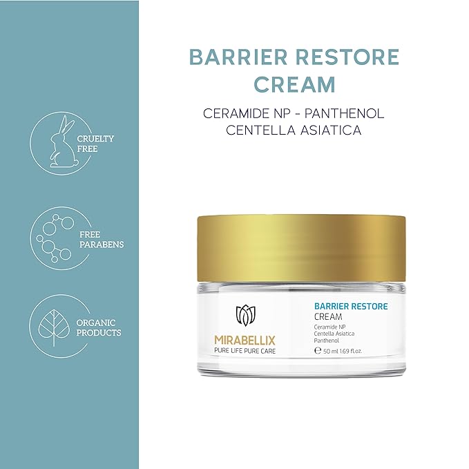 Barrier Restore Cream with Ceramides, Centella Asiatica & Panthenol - Hydrating & Moisturizing Cream for Dry, Sensitive Skin, Barrier Repair, Soothing Anti-Irritation Formula- 50ml