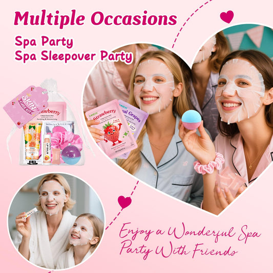 80PCS Spa Party Supplies for Girls, Include Facial Masks, Lip Balm, Hand Cream, Under Eye Patches, Lip Mask, Foot Bath Bombs, Compressed Towels, Sleepover and Spa Birthday Party Supplies for Girls