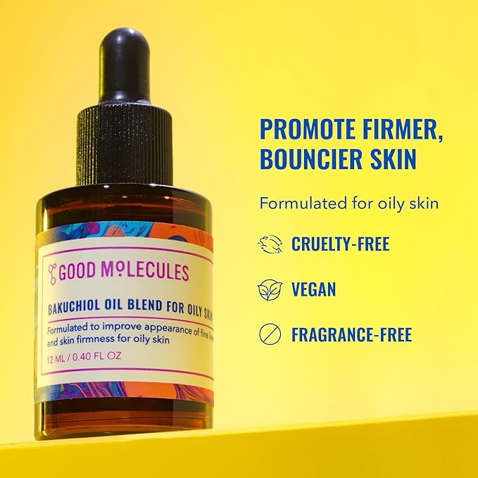 Good Molecules Bakuchiol Oil for Oily Skin - Ultra Hydrating Natural Blend with Bakuchiol and Rosehip Oil - Promotes Collagen Production, Anti-Aging Face Oil