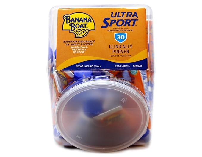 Banana Boat Sport Performance Sunscreen Lotion 30 SPF, 1 oz, Fishbowl 24 count each (Value Pack of 6)