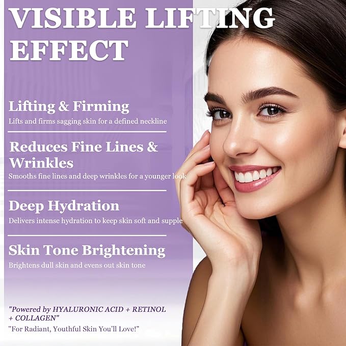 Neck Creams for Tightening and Firming, Retinol Cream for Face, Tighten and Lift Neck Firming Cream, Anti Aging Face Moisturizer with Collagen, Hyaluronic Acid for Sagging Skin, Wrinkle, 1.7 Fl OZ