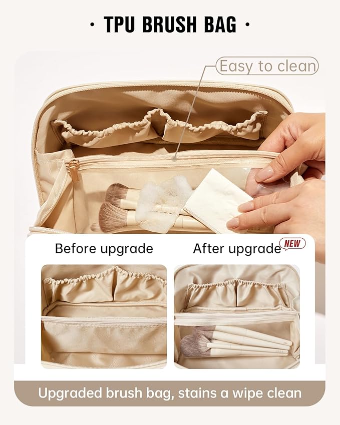 EACHY Travel Makeup Bag,Large Capacity Cosmetic Bags for Women,Waterproof Portable Pouch Open Flat Toiletry Bag Pattern Makeup Bag