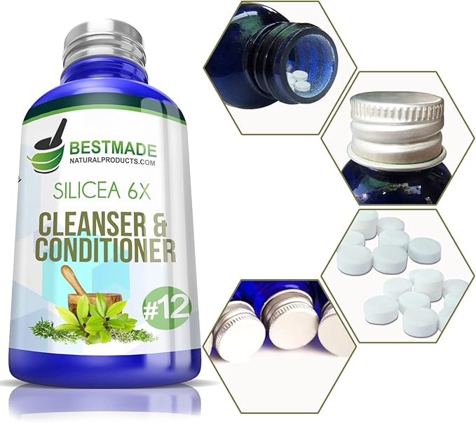Silicea 6X Cleanser & Conditioner, 300 pellets, Hair Skin and Nail Nutrient, Use for Pimples, Boils, Styes, Ulcers and Excessive Perspiration, Speeds Healing After Surgery, Eases Constipation