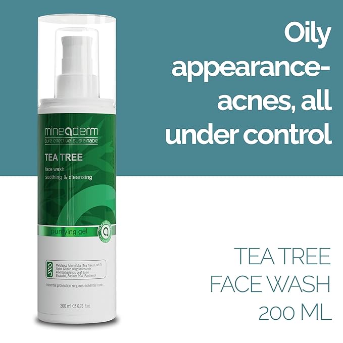 Tea Tree Face Wash for Acne-Prone Skin – Purifying Cleanser with Aloe Vera, Panthenol & Bisabolol – Fights Acne & Controls Oil – Gentle Daily Gel Wash – 200ml