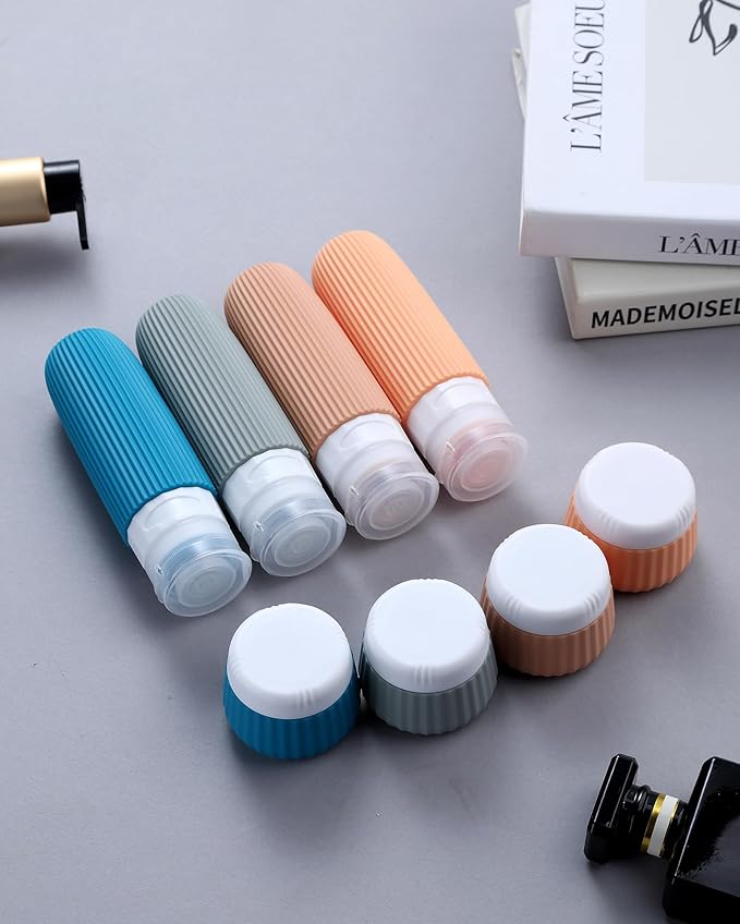 Travel Bottles for Toiletries 8 Pack, Tsa Approved Travel Size Toiletries 3 oz, Travel Containers for Toiletries, with Clear Bag, Leak Proof Silicone Squeezable Travel Essentials Creams Jars