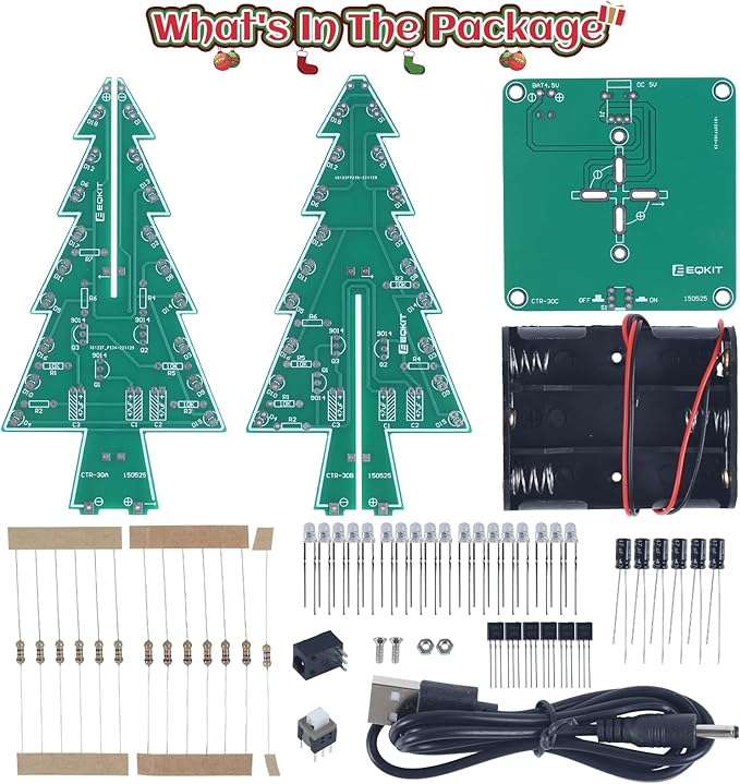 5 PCS Christmas Tree Soldering Project, Icstation 3D Xmas Tree Soldering Kit with LED Flashing Lights Soldering Practice 7 Colors DIY Christmas Tree Assemble Kit for Learning Teaching STEM Educational