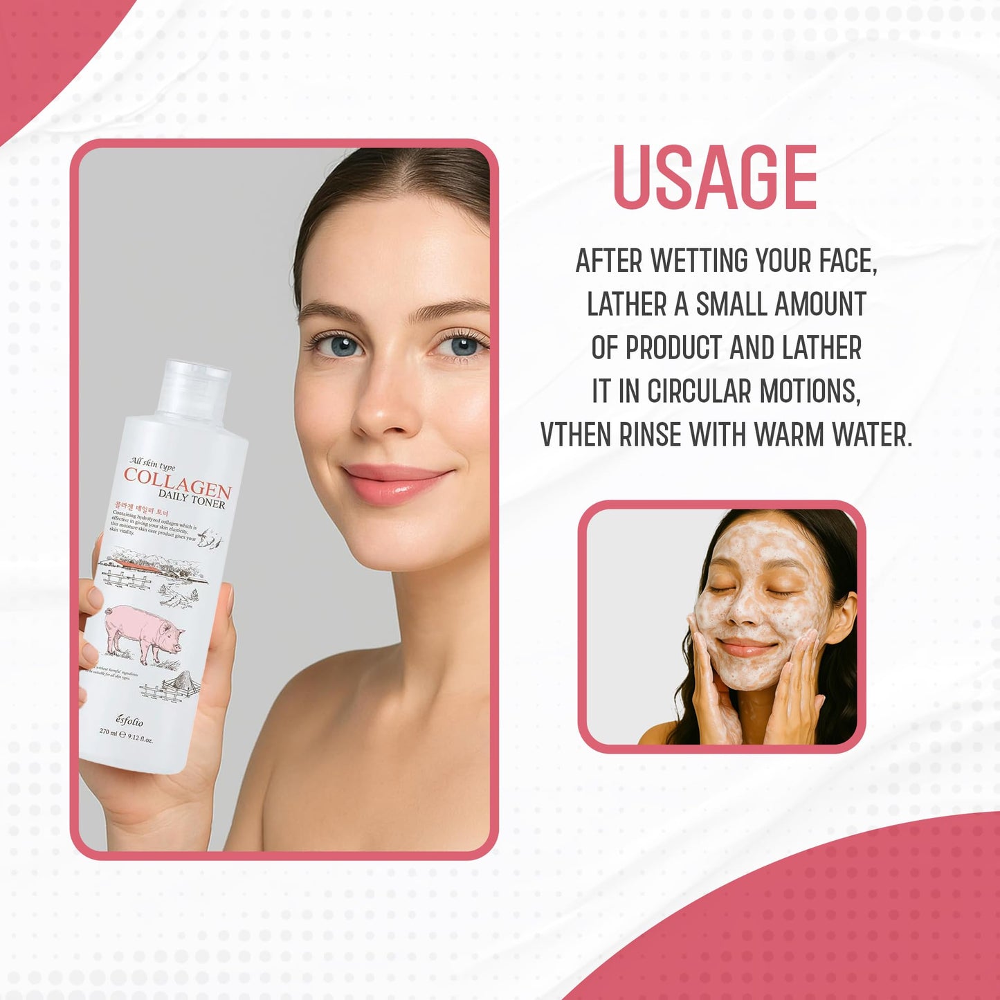 Esfolio Collagen Daily Toner – Hydrating & Firming Facial Toner with Hydrolyzed Collagen, Moisturizing & Soothing Skincare for All Skin Types, Anti-Aging & pH Balancing Korean Beauty (9.12OZ/270ML)