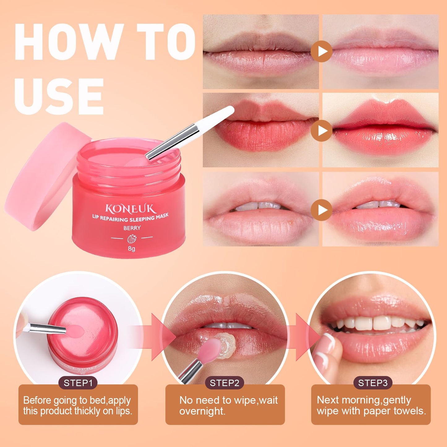 12 Pack Lip Sleeping Mask Set, Overnight Lip Treatment, Nourish and Hydrate Lip Mask With Vitamin C and Coconut Oil, Lip Balm for Dry Lips, Reduce Lip Lines and Improve Lip Color